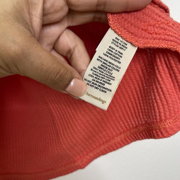 Soft Surroundings Waffle Thermal Top Small Orange Embroidered Long Sleeve Artsy - Picture 6 of 8